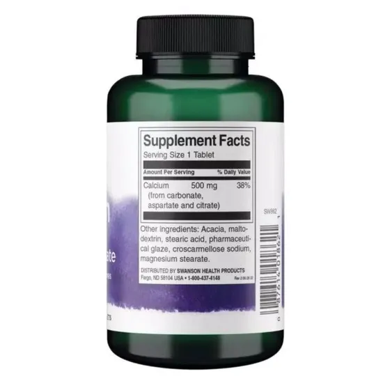 Swanson Calcium Carbonate Aspartate & Citrate 500mg Tablets 100 Tablets