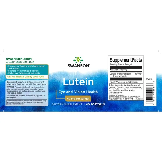 Swanson Lutein 40mg Softgels 60 Softgels