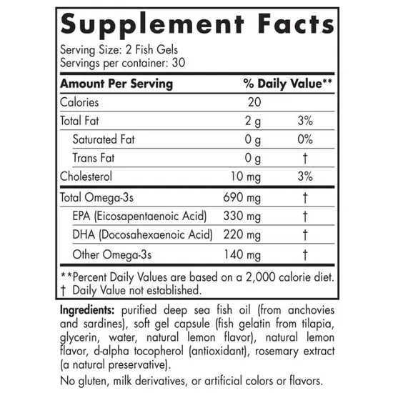 Nordic Naturals Omega-3 690mg Lemon Fish Gelatin Softgels 60 Softgels