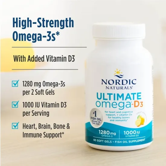 Nordic Naturals Ultimate Omega-D3 Fish Oil 1280mg Lemon 120 Softgels