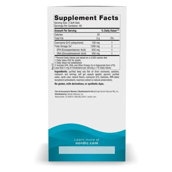 Nordic Naturals Ultimate Omega + CoQ10 1280mg Lemon 60 Softgels