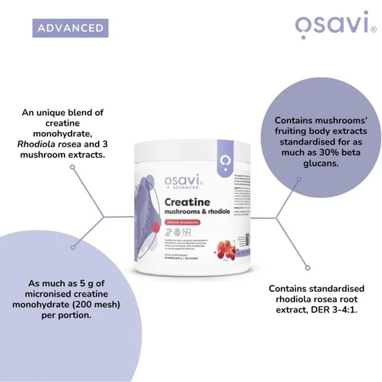 Osavi Creatine Mushrooms & Rhodiola Cherry & Strawberry 300g