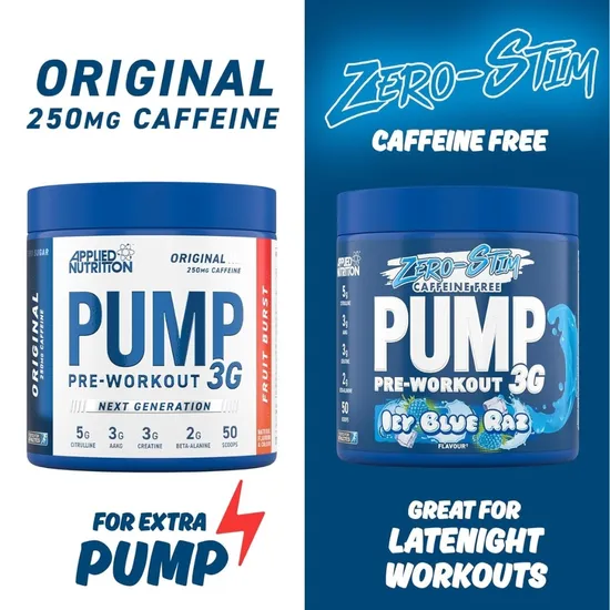 Applied Nutrition Pump 3g Pre-Workout Zero Stimulant Icy Blue Raz 375g