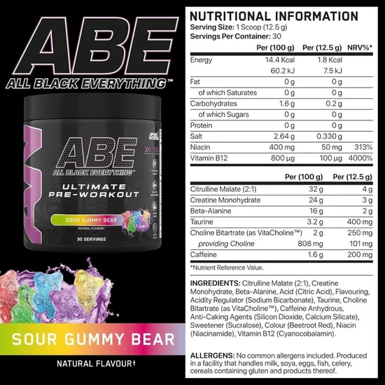 Applied Nutrition All Black Everything Sour Gummy Bear 375g