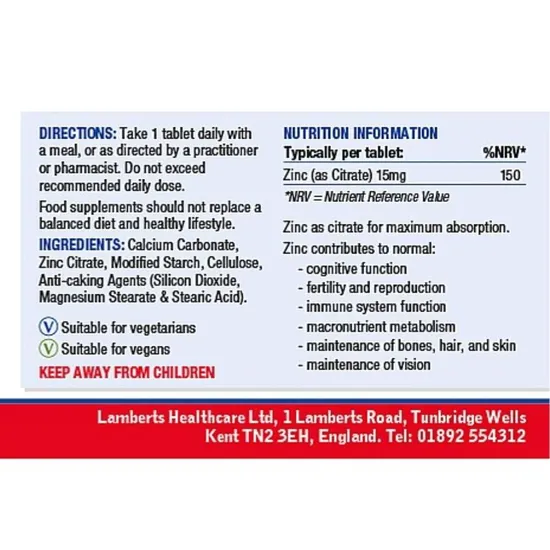 Lamberts Zinc 15mg Tablets 180 Tablets
