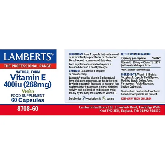 Lamberts Vitamin E 400iu Capsules 60 Capsules