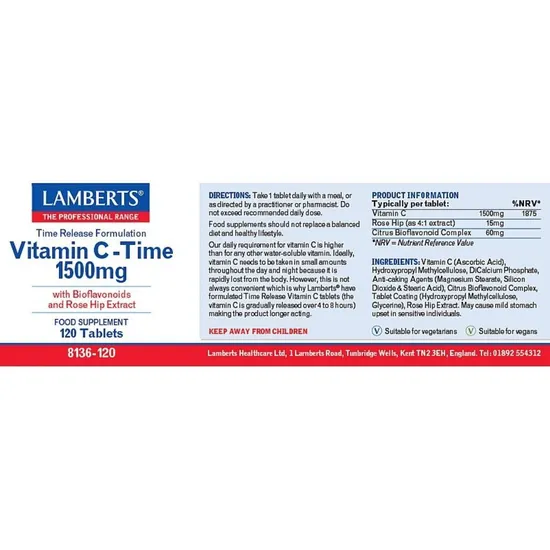 Lamberts Vitamin C 1500mg Time Release Tablets 120 Tablets