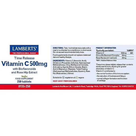 Lamberts Vitamin C 500mg Time Release Tablets 250 Tablets