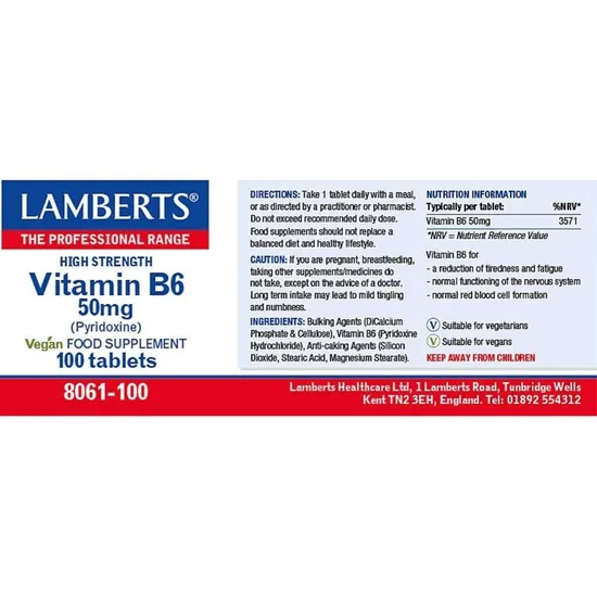 Lamberts Vitamin B6 50mg 100 Tablets