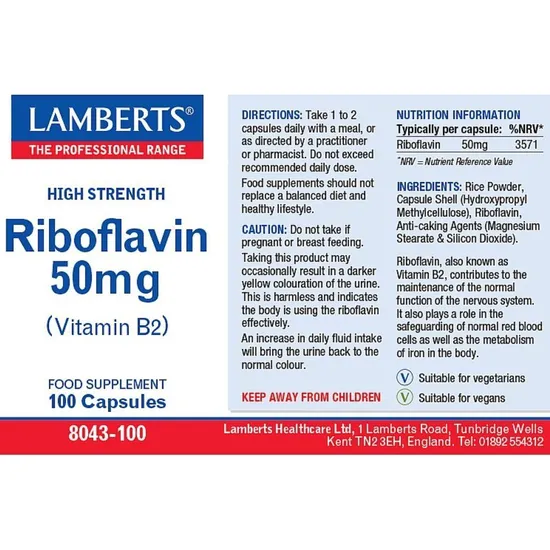 Lamberts Riboflavin 50mg Capsules 100 Capsules