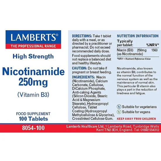 Lamberts Nicotinamide 250mg Tablets 100 Tablets