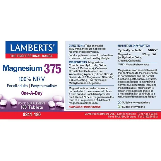 Lamberts Magnesium Tablets 375 Tablets