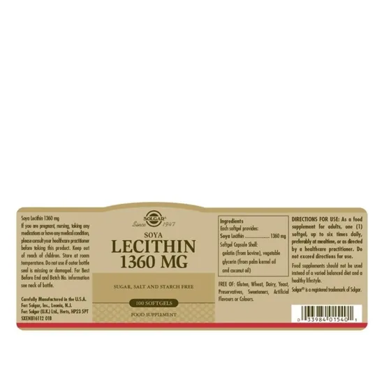 Solgar Lecithin 1360mg 180 Softgels