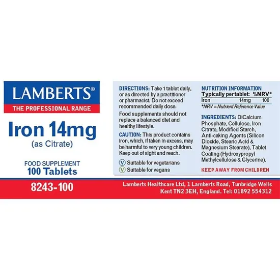 Lamberts Iron 14mg 100 Tablets