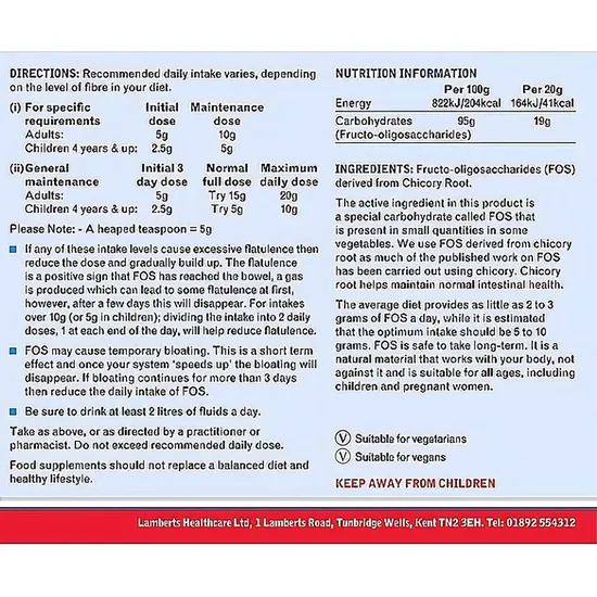 Lamberts FOS Fructo-oligosaccharides 500g