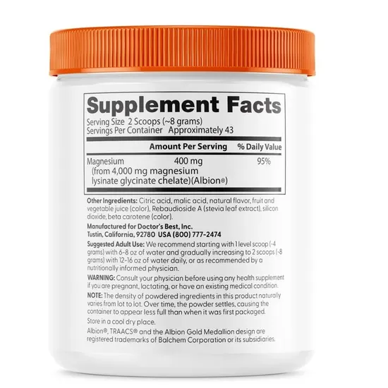 Doctor's Best High Absorption Magnesium Powder Fruit Punch 340g