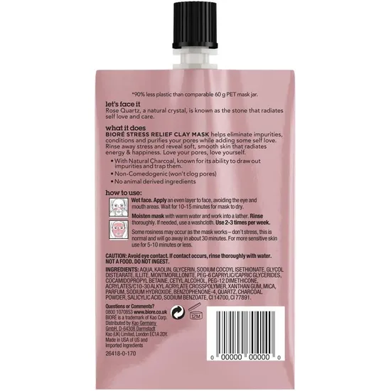 Bioré Rose Quartz Plus Charcoal Stress Relief Clay Mask 50ml