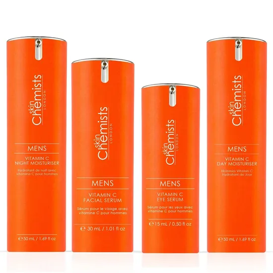 skinChemists Anti-Ageing Men's Vitamin C Full Routine Kit 15ml Eye Serum, 30ml Face Serum, 50ml Day Moisturiser & 50ml Night Moisturiser