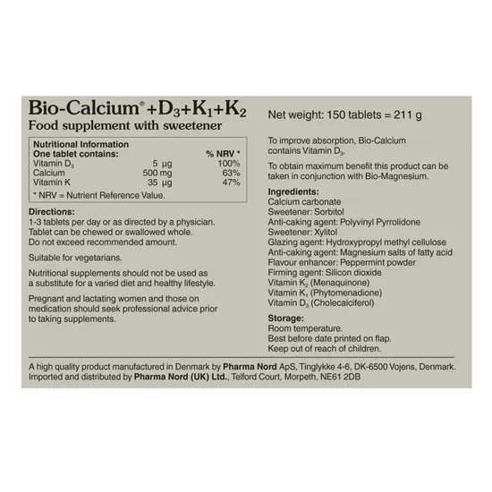 Pharmanord Pharma Nord Bio Calcium + D3 + K 500mg Tablets 60 Tablets