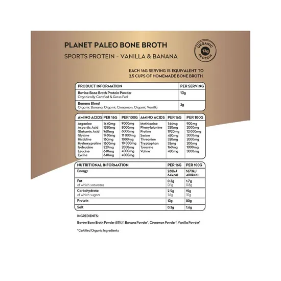 Planet Paleo Organic Bone Broth Protein Powder Vanilla & Banana 480g