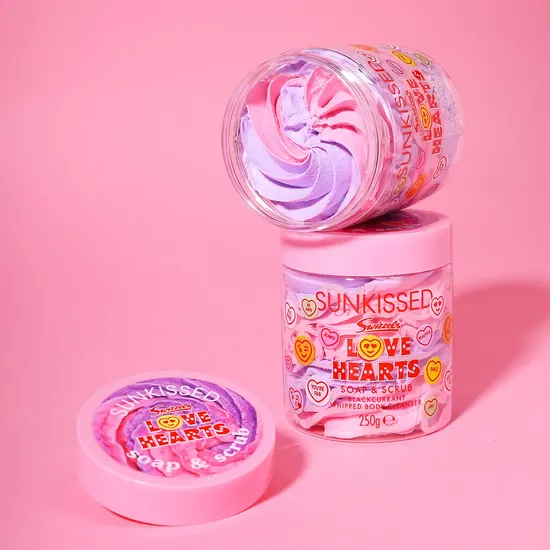 Sunkissed Love Hearts Soap & Scrub Whipped Body Cleanser Blackcurrant 250g