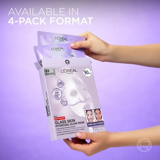 L'Oreal Paris Revitalift Glass Skin Hydrogel Glow Mask x4