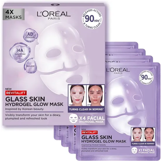 L'Oreal Paris Revitalift Glass Skin Hydrogel Glow Mask x4