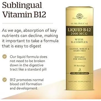 Solgar Vitamins Liquid B12 2000 Ug With B-Complex 59ml