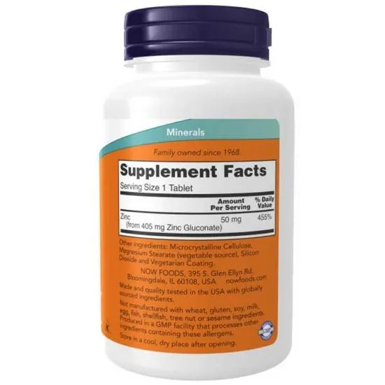 NOW Foods Zinc 50mg Tablets 100 Tablets