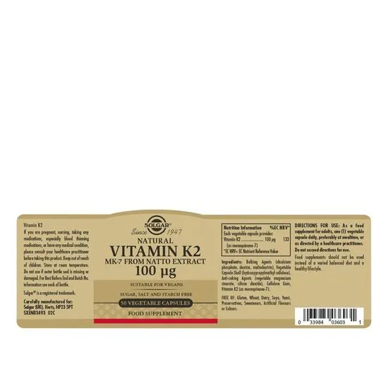 Solgar Vitamin K2 100ug Vegicaps 50 Vegicaps