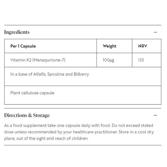 Viridian Vitamin K2 100ug Capsules 60 Capsules