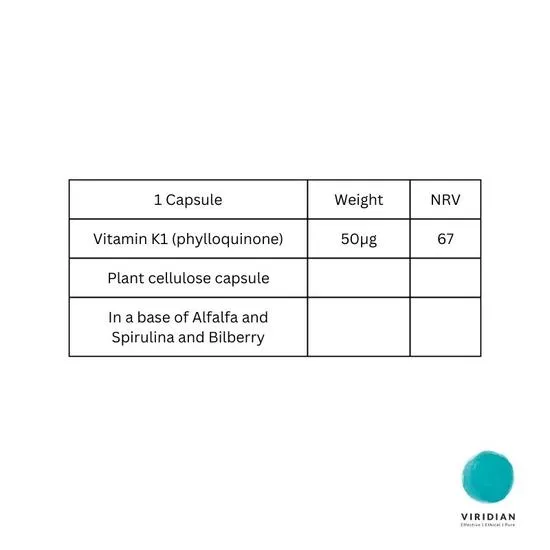 Viridian Vitamin K 50ug Veg Capsules 30 Capsules