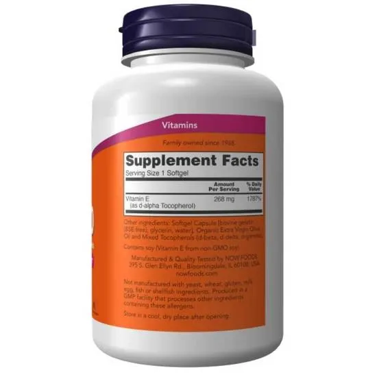 NOW Foods Vitamin E-400 Natural Mixed Tocopherols Softgels 100 Softgels