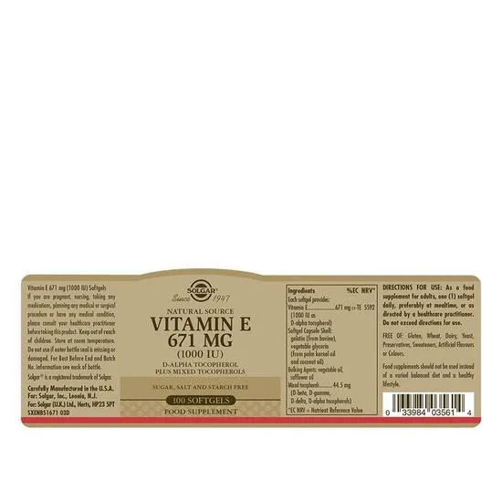 Solgar Vitamin E 671mg 1000iu Mixed Softgels 50 Softgels
