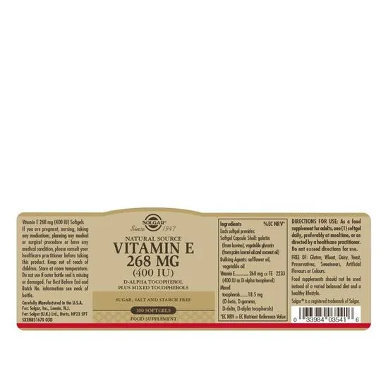 Solgar Vitamin E 268mg 400iu Mixed Softgels 50 Softgels