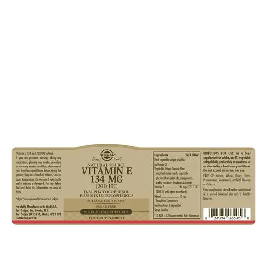 Solgar Vitamin E 134mg 200iu Mixed Softgels 50 Softgels