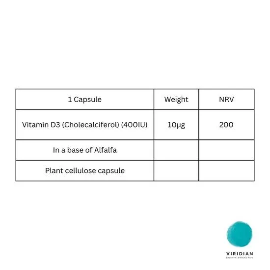 Viridian Vitamin D3 Vegan 400iu Veg Capsules 30 Capsules