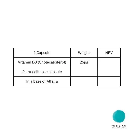 Viridian Vitamin D3 1000iu 30 Vegan Capsules