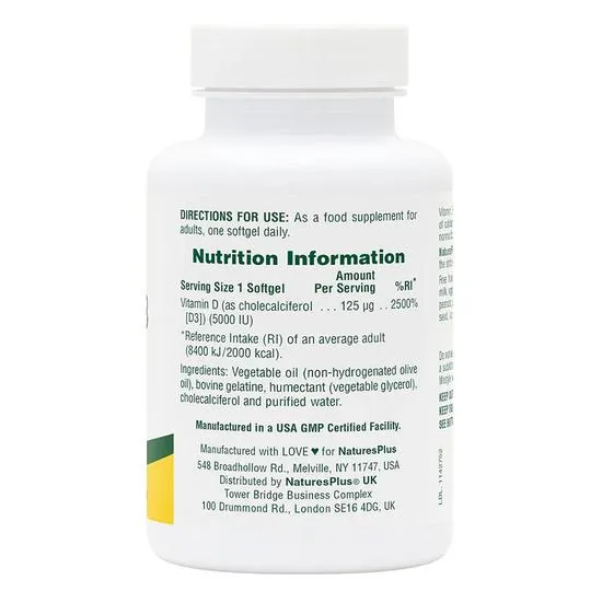 Nature's Plus Vitamin D3 5000iu Softgels 60 Softgels