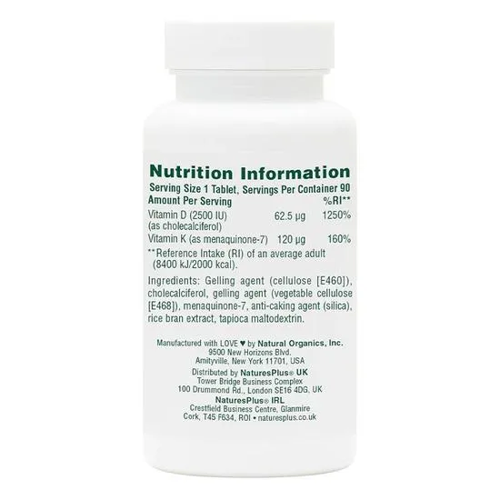 Nature's Plus Vitamin D3 2500iu With K2 120mcg Vegicaps 90 Vegicaps