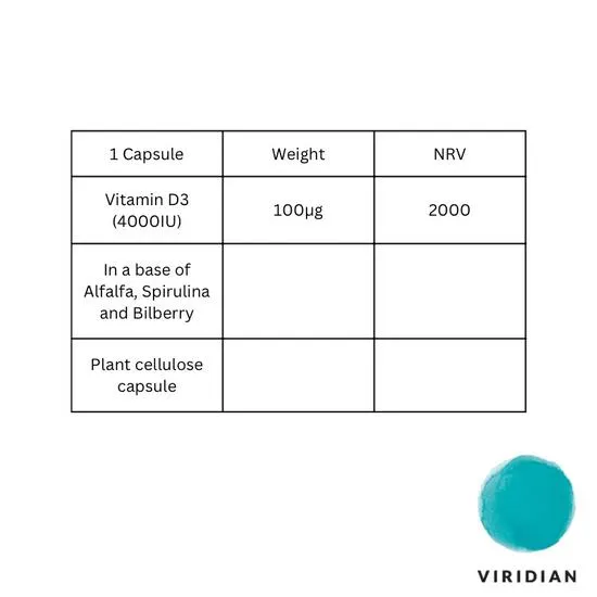 Viridian Vitamin D3 4000IU Veg Caps 30 Capsules