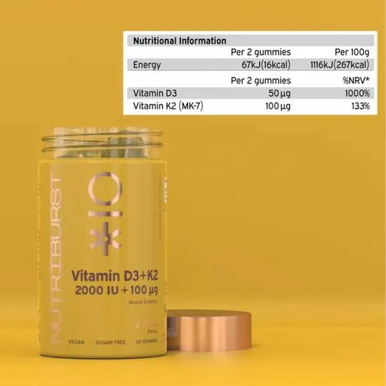 Nutriburst Vitamin D3 2000iu + K2 100ug Gummies 60 Gummies