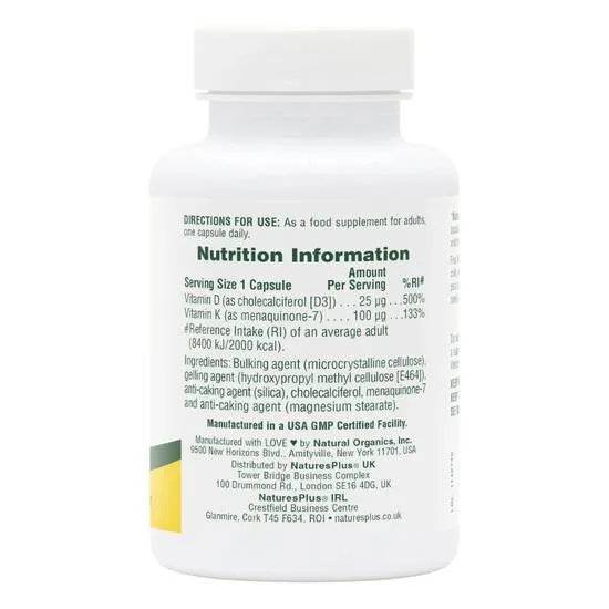 Nature's Plus Vitamin D3 1000iu With K2 100mcg 90 Capsules
