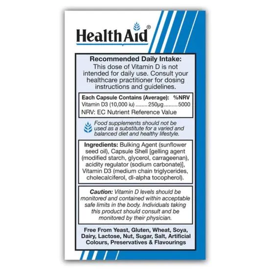Health Aid Vitamin D3 10, 000iu Vegicaps 30 Vegicaps