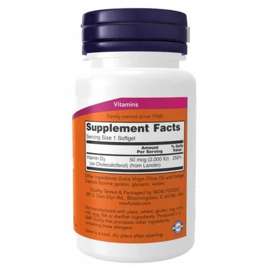 NOW Foods Vitamin D-3 2000iu Softgels 30 Softgels
