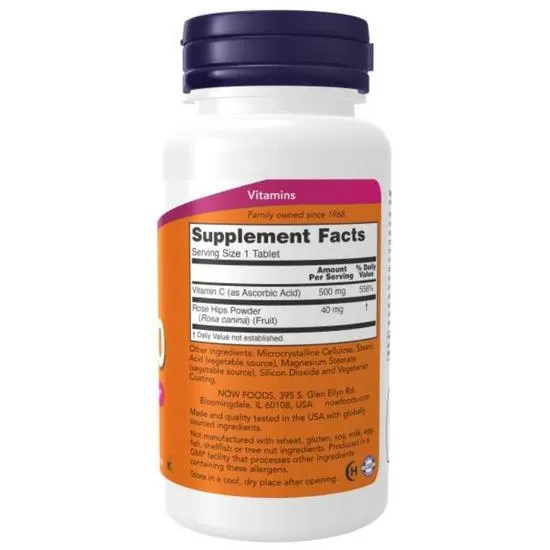 NOW Foods Vitamin C-500 With Rose Hips Tablets 100 Tablets