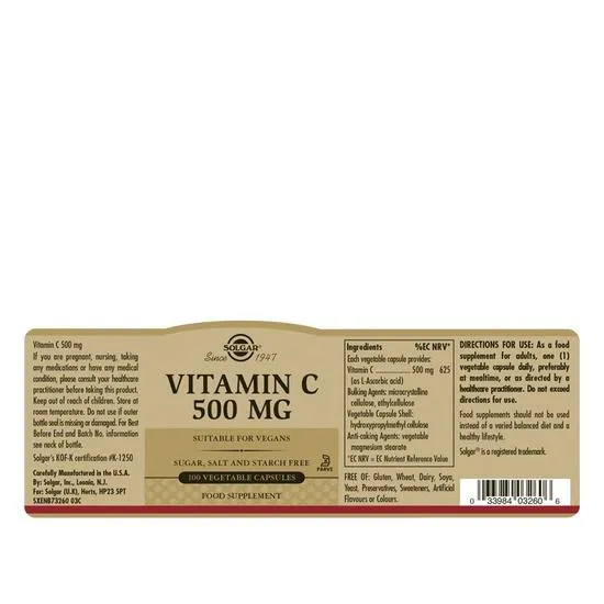 Solgar Vitamin C 500mg Vegicaps 100 Vegicaps