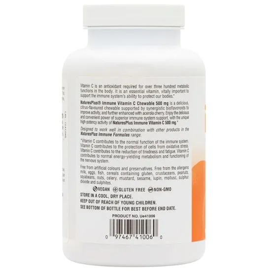 Nature's Plus Vitamin C 500mg Chew Tablets 60 Tablets