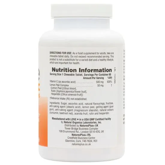 Nature's Plus Vitamin C 500mg Chew Tablets 60 Tablets