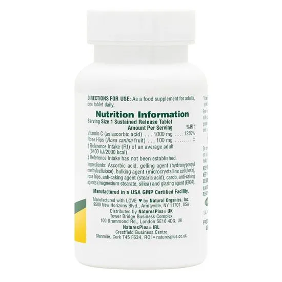 Nature's Plus Vitamin C 1000mg With Rose Hips Sustain Release Tablets 60 Tablets